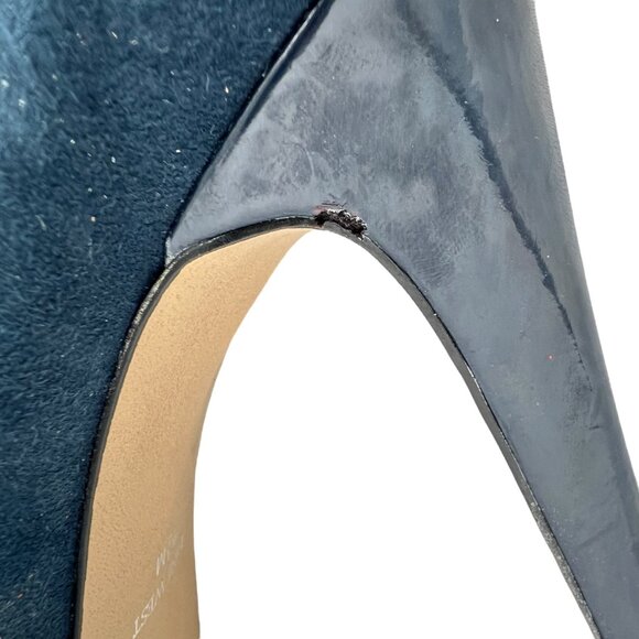 Nine West Portofino Blue Suede Leather Peep Toe 4 Inch Pumps Size 10 - Picture 11 of 16